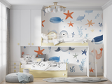 Marine Animals Mural Wallpaper | Whales and Starfish Kids Design