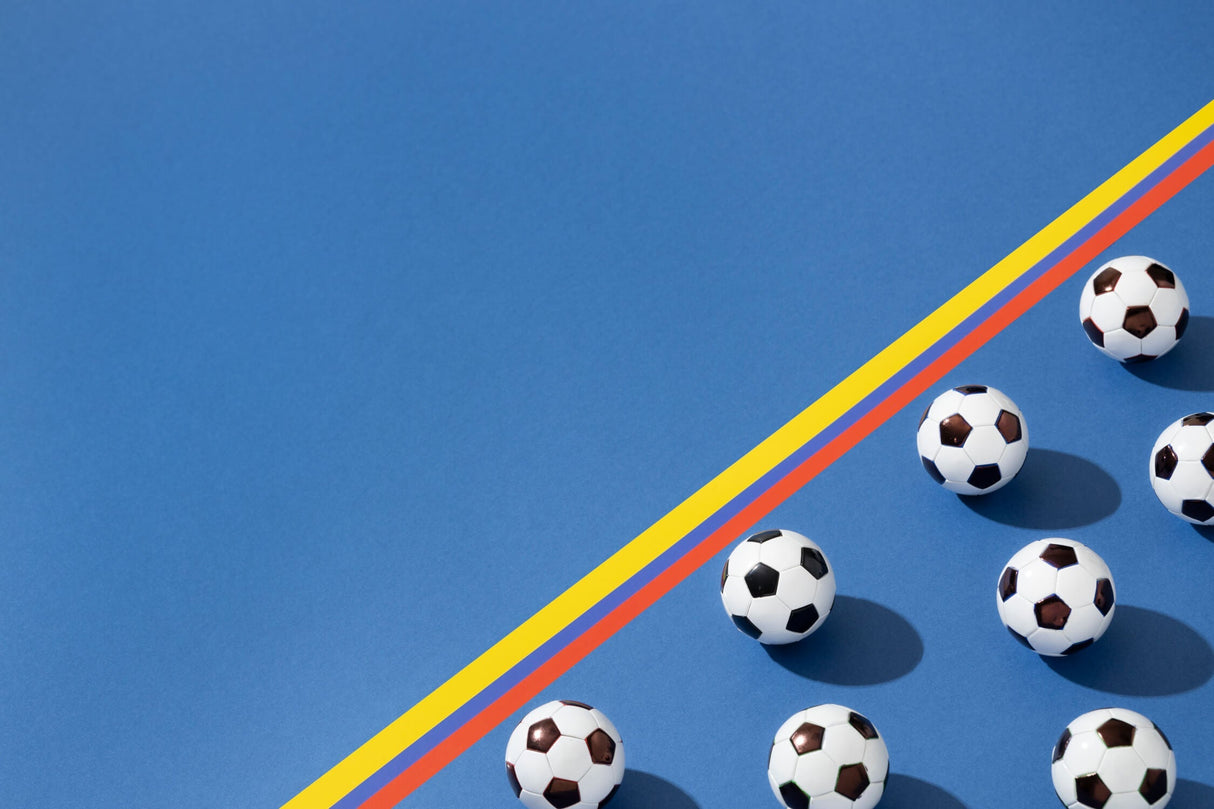 Football Mural Wallpaper | Blue Sporty Design with Rainbow Lines