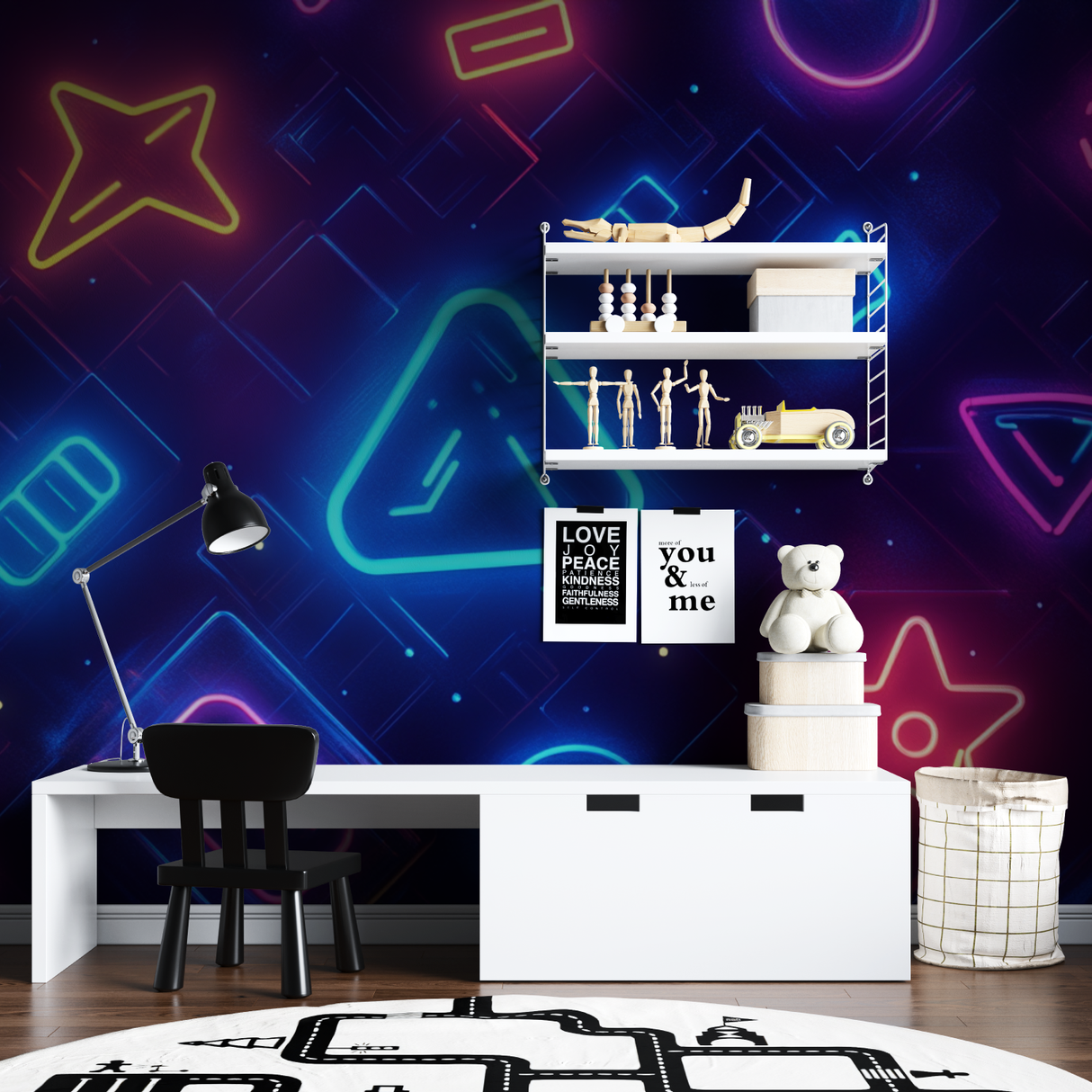 Gaming Mural Wallpaper | Neon Geometric Design