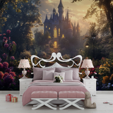 Castle Mural Wallpaper | Enchanted Garden Path at Sunset