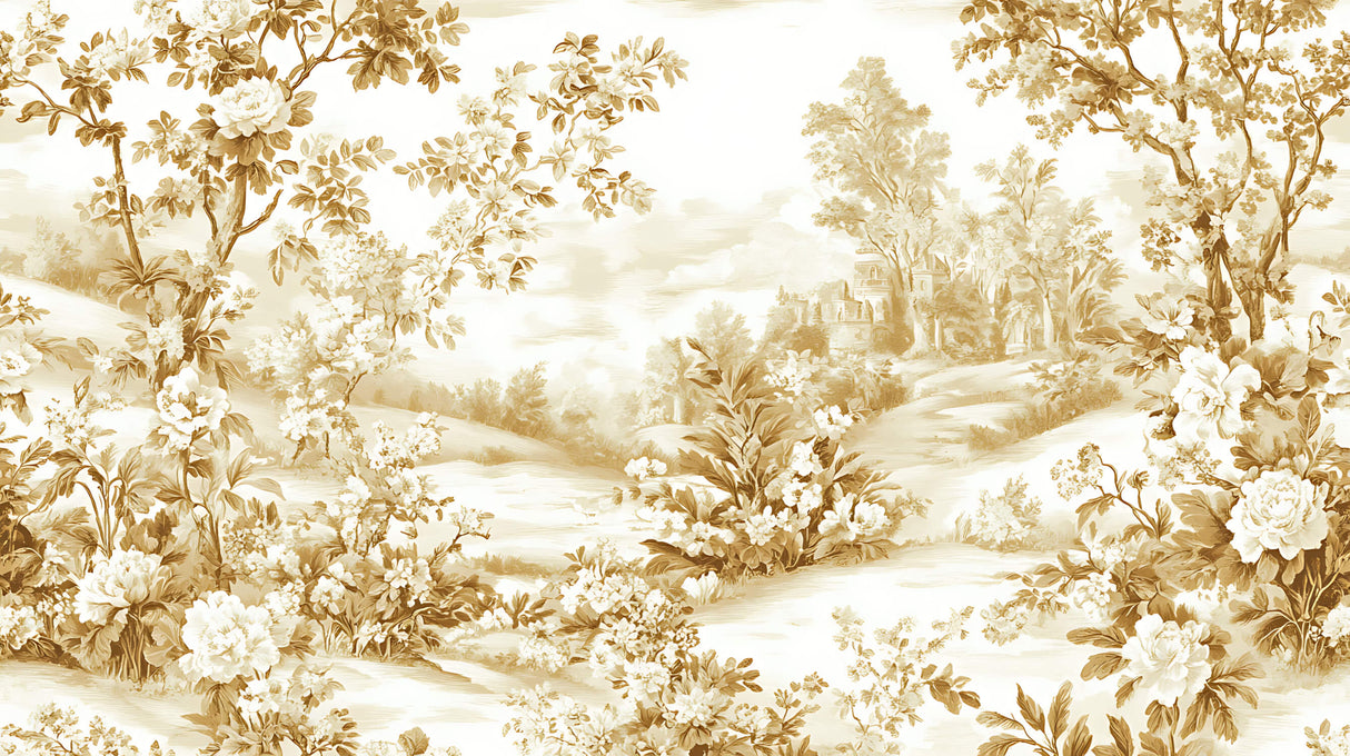 Vintage Mural Wallpaper | Golden Toile de Jouy Landscape