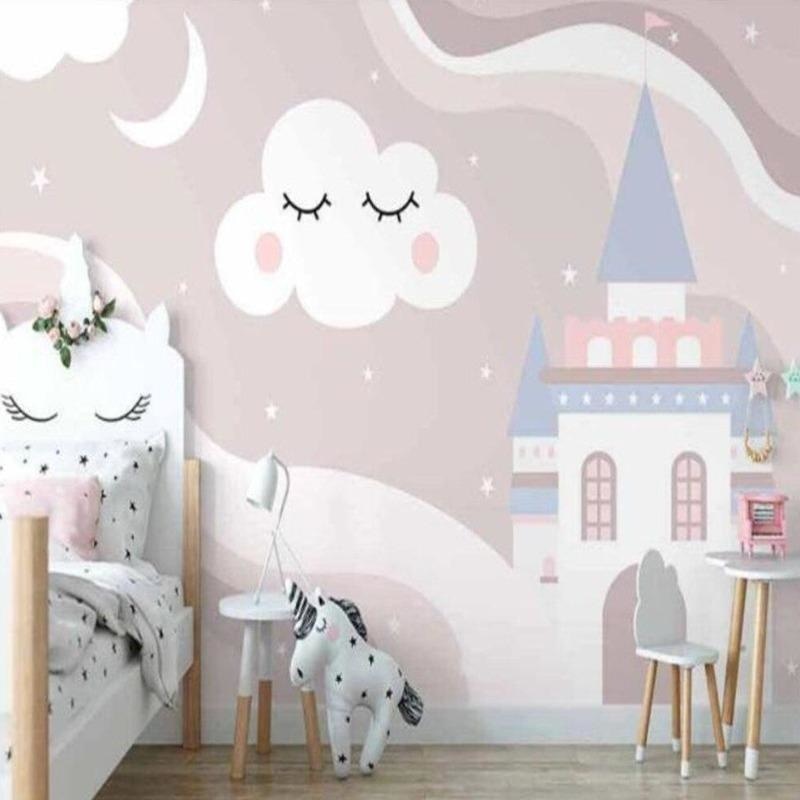 Princess Castle Mural Wallpaper | Dreamy Pink Night Sky Design