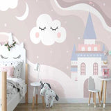 Princess Castle Mural Wallpaper | Dreamy Pink Night Sky Design