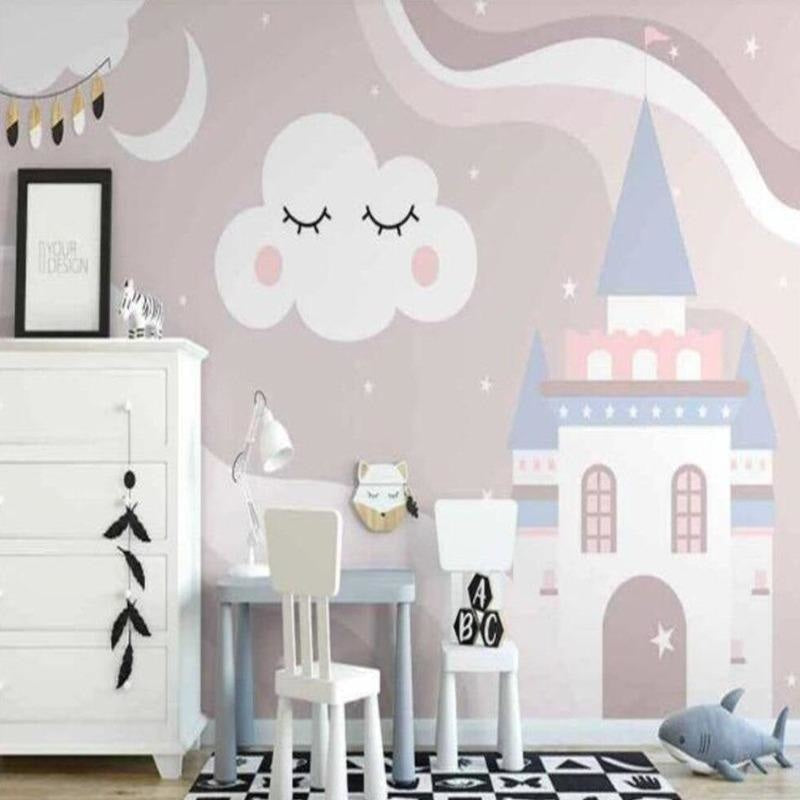 Princess Castle Mural Wallpaper | Dreamy Pink Night Sky Design