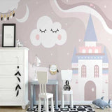 Princess Castle Mural Wallpaper | Dreamy Pink Night Sky Design