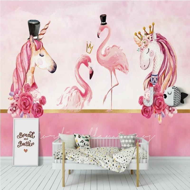 Fantasy Mural Wallpaper | Unicorn and Flamingo Princess Theme
