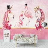 Fantasy Mural Wallpaper | Unicorn and Flamingo Princess Theme