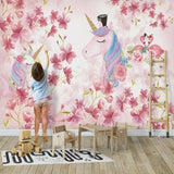Unicorn Mural Wallpaper | Pink Cherry Blossom Fantasy
