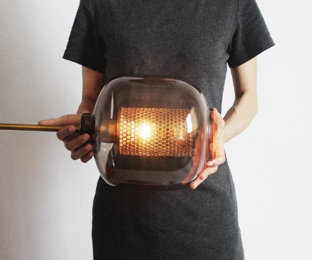 Modern Glass Pendant Light  Smoke Grey With Gold Accents - Product detail 4