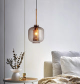 Modern Glass Pendant Light  Smoke Grey With Gold Accents - Product detail 5