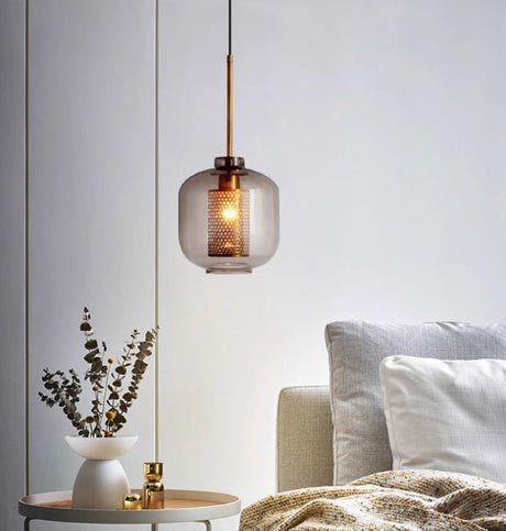 Modern Glass Pendant Light  Smoke Grey With Gold Accents - Product detail 5