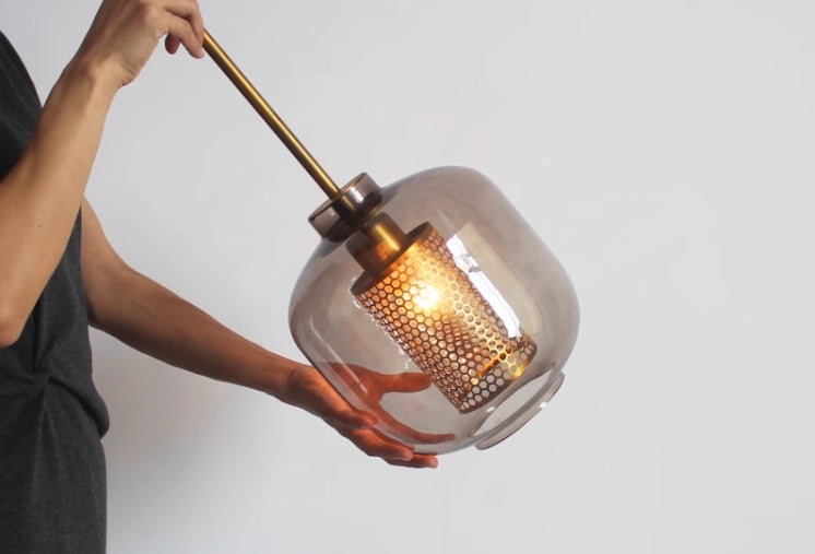 Modern Glass Pendant Light  Smoke Grey With Gold Accents - Product example