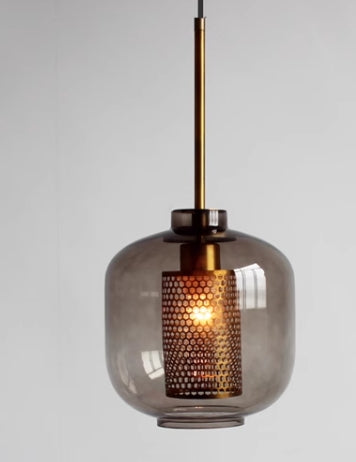 Modern Glass Pendant Light  Smoke Grey With Gold Accents - Detailed view