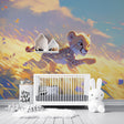 Baby Cheetah Safari Wallpaper creating a dreamy atmosphere in a modern nursery with soft golden lighting
