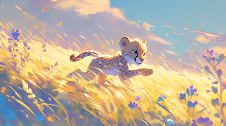 Baby Cheetah Safari Wallpaper design file showing playful cub in golden African savanna