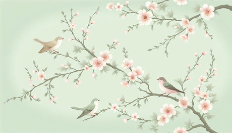 Japanese cherry blossom and birds design file showing intricate floral pattern and detailed songbirds