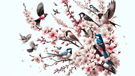 Cherry blossom and birds design file showing detailed pink florals and flying birds pattern
