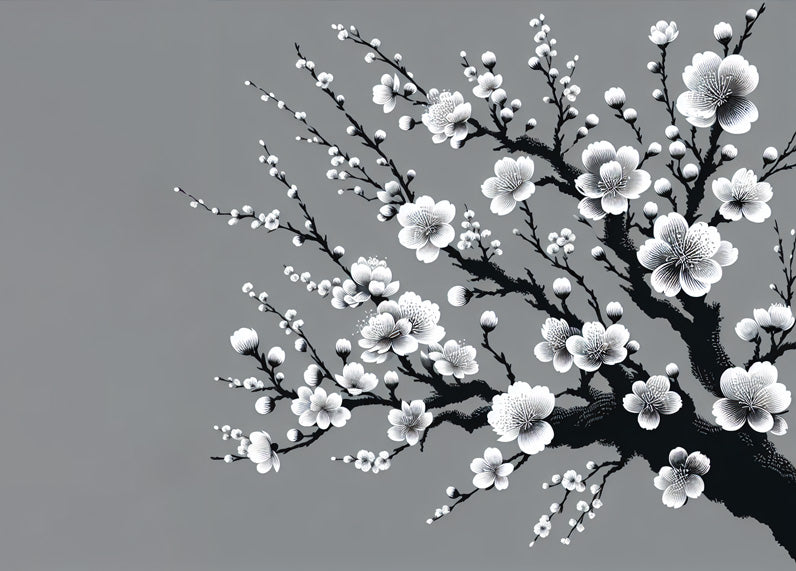 Cherry Blossom Wallpaper design file showing intricate black and white sakura pattern