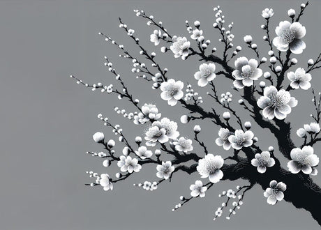 Cherry Blossom Wallpaper design file showing intricate black and white sakura pattern