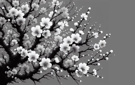 Japanese Cherry Blossom wallpaper design file showing detailed black and white sakura pattern