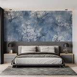 Japanese floral wallpaper creating calm atmosphere in master bedroom