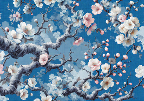 Japanese cherry blossom wallpaper design file showing detailed pink flowers and blue sky pattern