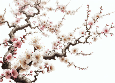 Japanese cherry blossom design file showing delicate pink petals and brown branches on white background