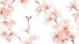 Pink cherry blossom wall mural adding softness to a minimalist dining room