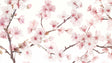 Cherry blossom wallpaper creating a peaceful atmosphere in a modern bedroom with soft pink accents
