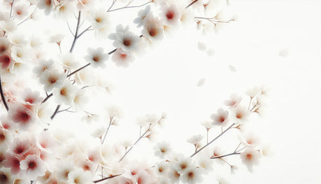 Cherry blossom wall mural design file showing delicate white and pink floral pattern on ivory background