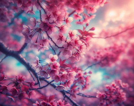 Cherry blossom wallpaper design file showing detailed pink sakura blooms against turquoise background