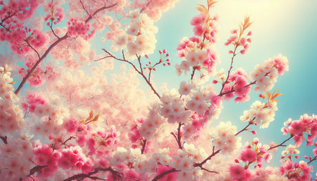 Cherry blossom wallpaper design file showing detailed pink sakura flowers against turquoise background