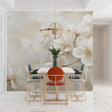 Cherry blossom wallpaper in bright modern living room creating peaceful atmosphere