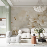 Cherry blossom wall design in minimalist home office space