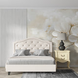 Japanese-inspired cherry blossom mural in contemporary hallway