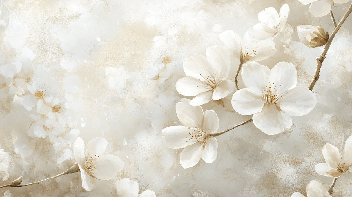 Cherry blossom wallpaper design file showing detailed white blooms on beige background