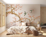 Japanese cherry blossom mural adding elegance to a home office space