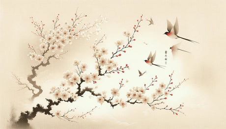 Japanese cherry blossom wallpaper design file showing detailed sakura flowers and graceful birds pattern