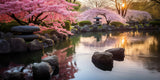 Cherry blossom garden design file showing detailed sakura petals and sunset colors