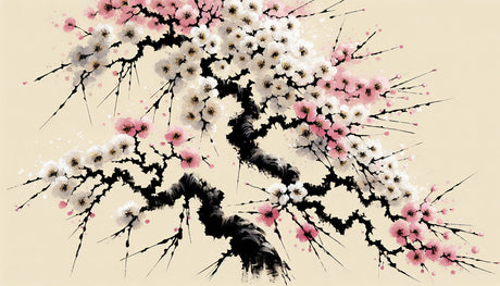 Cherry Blossom wallpaper design file showing detailed ink art pattern with delicate pink petals and black branches