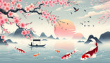 Japanese cherry blossom wallpaper design file showing detailed sakura blooms and koi fish pattern