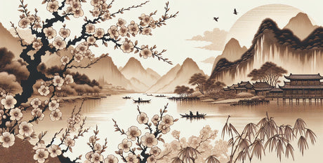 Cherry blossom mountain lake design file showing detailed Japanese landscape pattern