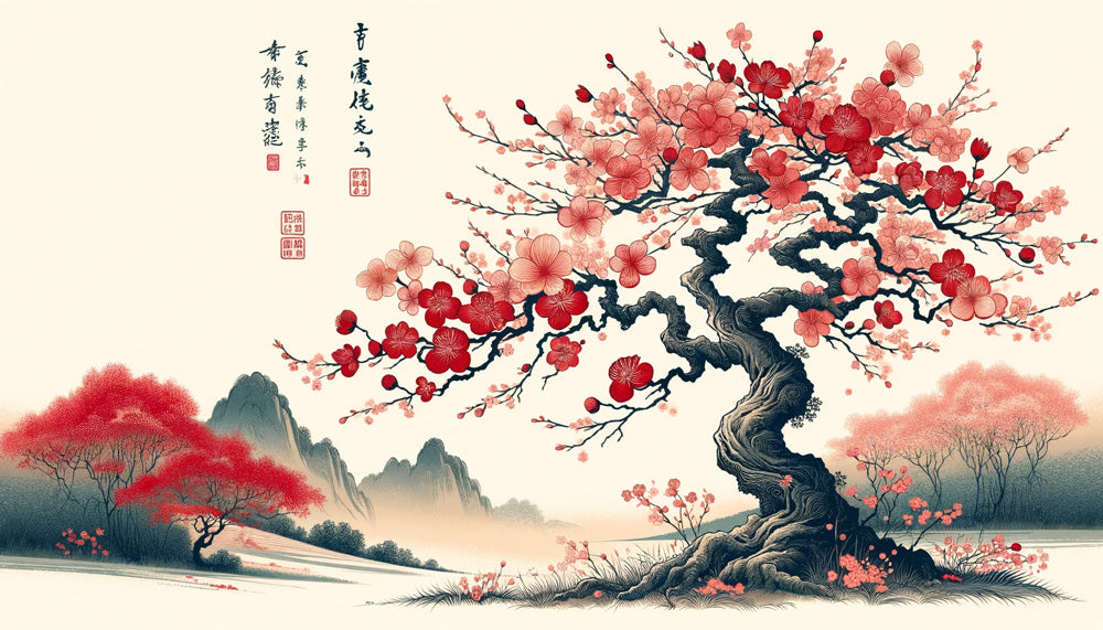 Cherry Blossom Mountain design file showing detailed Sakura blossoms and misty peaks