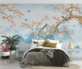 Asian inspired wall mural creating zen atmosphere in an entrance hall