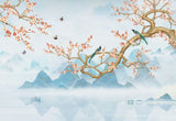 Cherry blossom and mountain landscape design file showing intricate pattern details