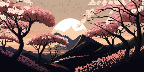 Cherry blossom mountain design file showing detailed pattern and colors