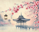 Cherry blossom wallpaper design file showing detailed pink sakura blooms and traditional pagoda