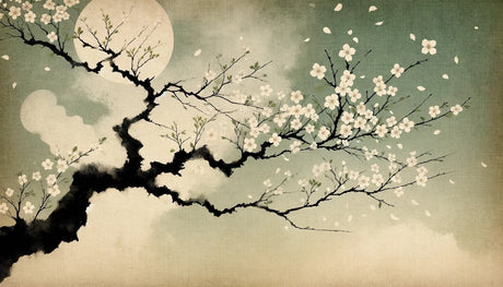 Cherry blossom wallpaper design file showing detailed sakura branches and moon against gradient background
