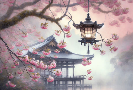 Cherry blossom temple wallpaper design file showing detailed lantern and sakura pattern