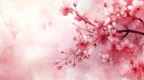 Japanese cherry blossom wallpaper design file showing delicate pink watercolor petals and branches pattern